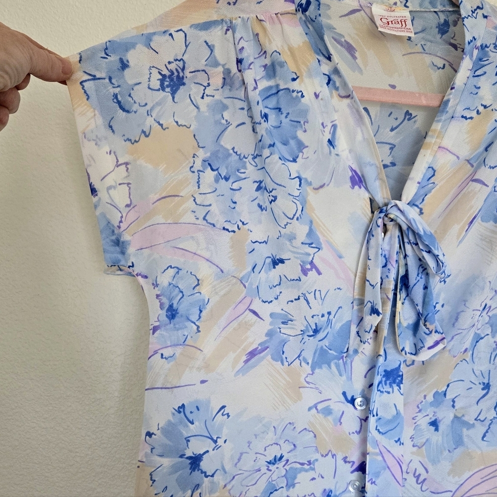 Vtg 60s Floral Graff Blouse View 4